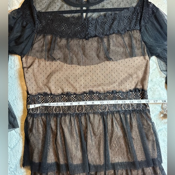 Zara Black Lace Mesh Dress with Bell Sleeves - Picture 4 of 6